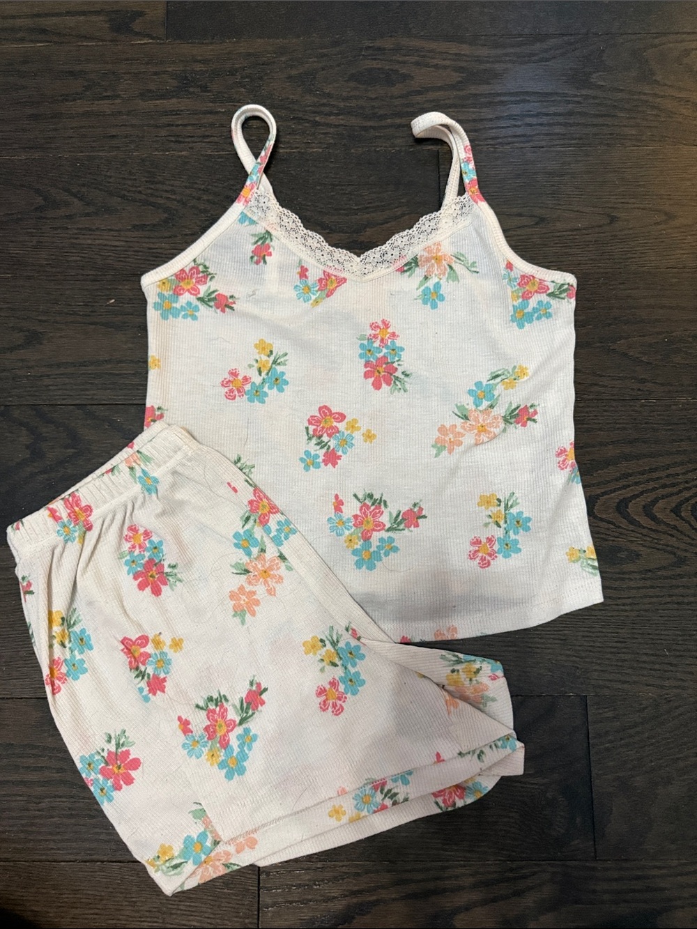 Colsie Cream Floral Lace-Trim Cami & Shorts Sleep Set